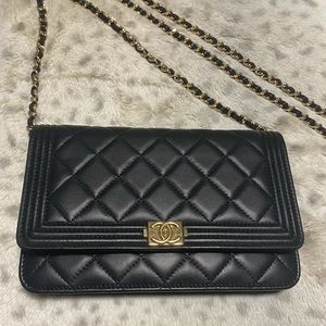 Chanel BOY WOC Wallet On Chain Black Gold Hardware